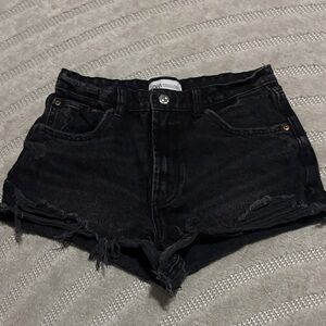 Zara Black Distressed Jean Shorts
